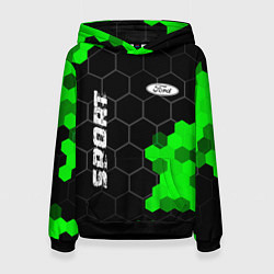 Толстовка-худи женская Ford green sport hexagon, цвет: 3D-черный