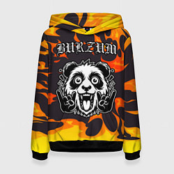 Толстовка-худи женская Burzum рок панда и огонь, цвет: 3D-черный