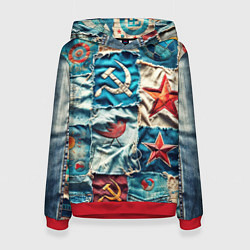 Толстовка-худи женская Пэчворк джинсы из СССР, цвет: 3D-красный