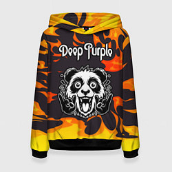Толстовка-худи женская Deep Purple рок панда и огонь, цвет: 3D-черный