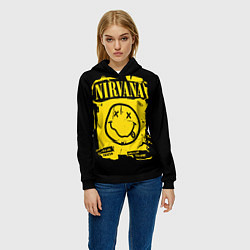 Толстовка-худи женская Nirvana - смайлик, цвет: 3D-черный — фото 2