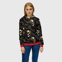 Толстовка-худи женская Прикованные золотой цепью черепа, цвет: 3D-красный — фото 2