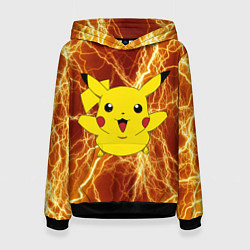 Толстовка-худи женская Pikachu yellow lightning, цвет: 3D-черный