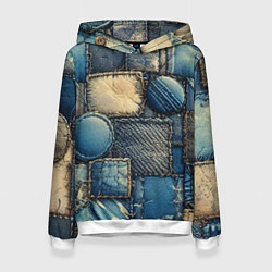 Толстовка-худи женская Denim patchwork - ai art, цвет: 3D-белый