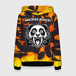 Толстовка-худи женская Nickelback рок панда и огонь, цвет: 3D-черный