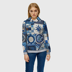Толстовка-худи женская Denim patchwork - ai art, цвет: 3D-меланж — фото 2