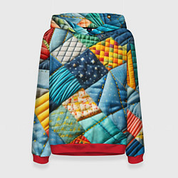 Толстовка-худи женская Лоскутное одеяло - пэчворк, цвет: 3D-красный