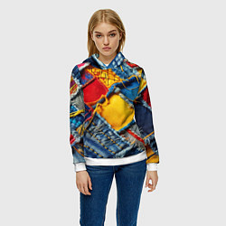 Толстовка-худи женская Colorful denim patchwork - ai art, цвет: 3D-белый — фото 2