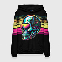 Толстовка-худи женская Cyber skull - ai art fantasy, цвет: 3D-черный