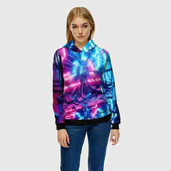 Толстовка-худи женская Разбитая неоновая вывеска - мегаполис, цвет: 3D-черный — фото 2