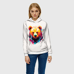 Толстовка-худи женская Мишка в городе: голова медведя на фоне красочного, цвет: 3D-белый — фото 2