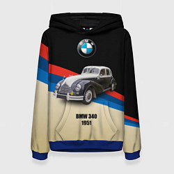 Толстовка-худи женская Винтажный автомобиль BMW 340, цвет: 3D-синий