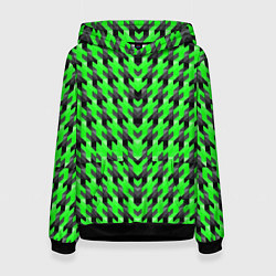 Толстовка-худи женская Чёрно-зелёный паттерн, цвет: 3D-черный
