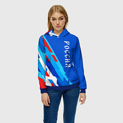 Толстовка-худи женская Абстрактный триколор Россия, цвет: 3D-синий — фото 2