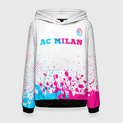 Толстовка-худи женская AC Milan neon gradient style посередине, цвет: 3D-черный