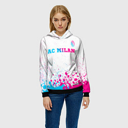 Толстовка-худи женская AC Milan neon gradient style посередине, цвет: 3D-черный — фото 2