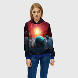 Толстовка-худи женская Космос и разные планеты, цвет: 3D-синий — фото 2