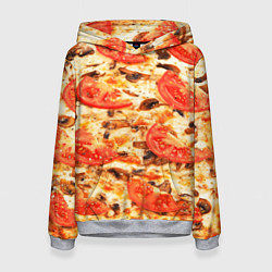 Толстовка-худи женская Пицца с грибами и томатом - текстура, цвет: 3D-меланж