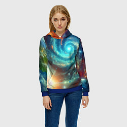 Толстовка-худи женская Неоновая далёкая галактика - нейросеть, цвет: 3D-синий — фото 2