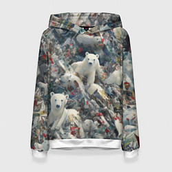 Толстовка-худи женская Найди всех медвежат - паттерн, цвет: 3D-белый