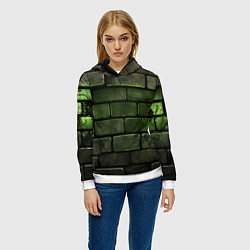 Толстовка-худи женская Зеленые неоновые кирпичи, цвет: 3D-белый — фото 2