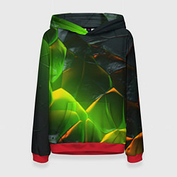 Толстовка-худи женская Зеленая абстрактная неоновая текстура, цвет: 3D-красный
