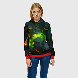 Толстовка-худи женская Неоновая яркая геометрическая абстракция со светом, цвет: 3D-красный — фото 2