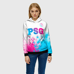 Толстовка-худи женская PSG neon gradient style посередине, цвет: 3D-черный — фото 2