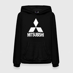 Толстовка-худи женская Mitsubishi logo white, цвет: 3D-черный
