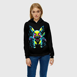 Толстовка-худи женская Pikachu and skeletons - neon glow ai art, цвет: 3D-черный — фото 2