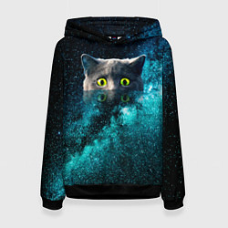Толстовка-худи женская Космос и кот, цвет: 3D-черный