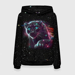 Толстовка-худи женская Межгалактическая пантера - космос от нейросети, цвет: 3D-черный