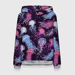 Толстовка-худи женская Светящиеся медузы, цвет: 3D-меланж