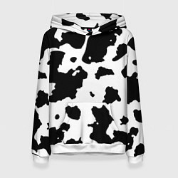 Толстовка-худи женская Черно белый коровий узор, цвет: 3D-белый