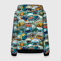 Толстовка-худи женская Adventure stickers, цвет: 3D-черный