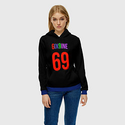 Толстовка-худи женская 6ix9ine logo, цвет: 3D-синий — фото 2