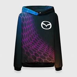 Толстовка-худи женская Mazda neon hexagon, цвет: 3D-черный
