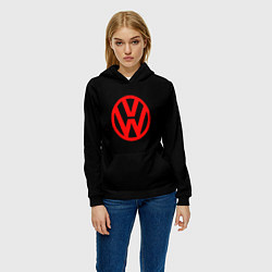 Толстовка-худи женская Volkswagen red logo, цвет: 3D-черный — фото 2