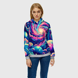 Толстовка-худи женская Разноцветный бескрайний космос - нейросеть, цвет: 3D-меланж — фото 2