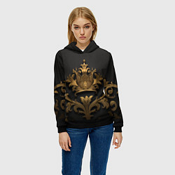 Толстовка-худи женская Объемная золотая корона с узорами, цвет: 3D-черный — фото 2