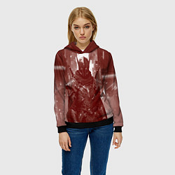 Толстовка-худи женская Воин в бордовых тонах, цвет: 3D-черный — фото 2