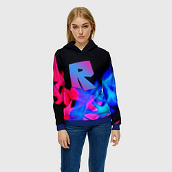 Толстовка-худи женская Roblox neon flame, цвет: 3D-синий — фото 2