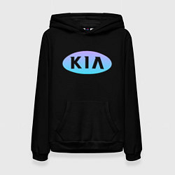 Толстовка-худи женская KIA logo neon, цвет: 3D-черный