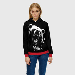 Толстовка-худи женская Медведь - воплощение велеса, цвет: 3D-красный — фото 2