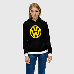 Толстовка-худи женская Volkswagen logo yellow, цвет: 3D-белый — фото 2