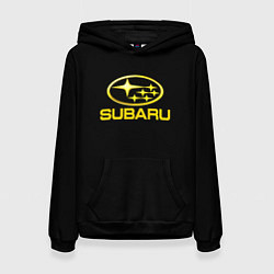 Толстовка-худи женская Subaru logo yellow, цвет: 3D-черный