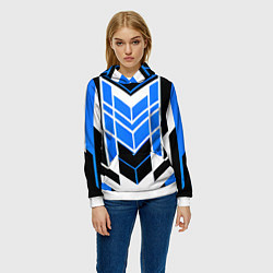 Толстовка-худи женская Blue and black stripes on a white background, цвет: 3D-белый — фото 2