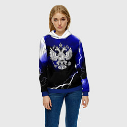 Толстовка-худи женская Россия шторм и молнии, цвет: 3D-синий — фото 2