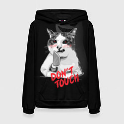 Толстовка-худи женская Сердитый кот с ножом, цвет: 3D-черный