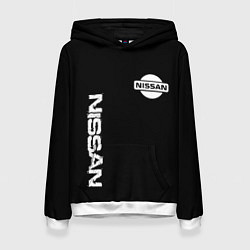 Толстовка-худи женская Nissan logo white auto, цвет: 3D-белый